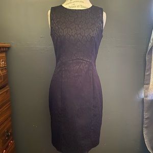 Black cheetah print jacquard knee length sleeveless shift dress